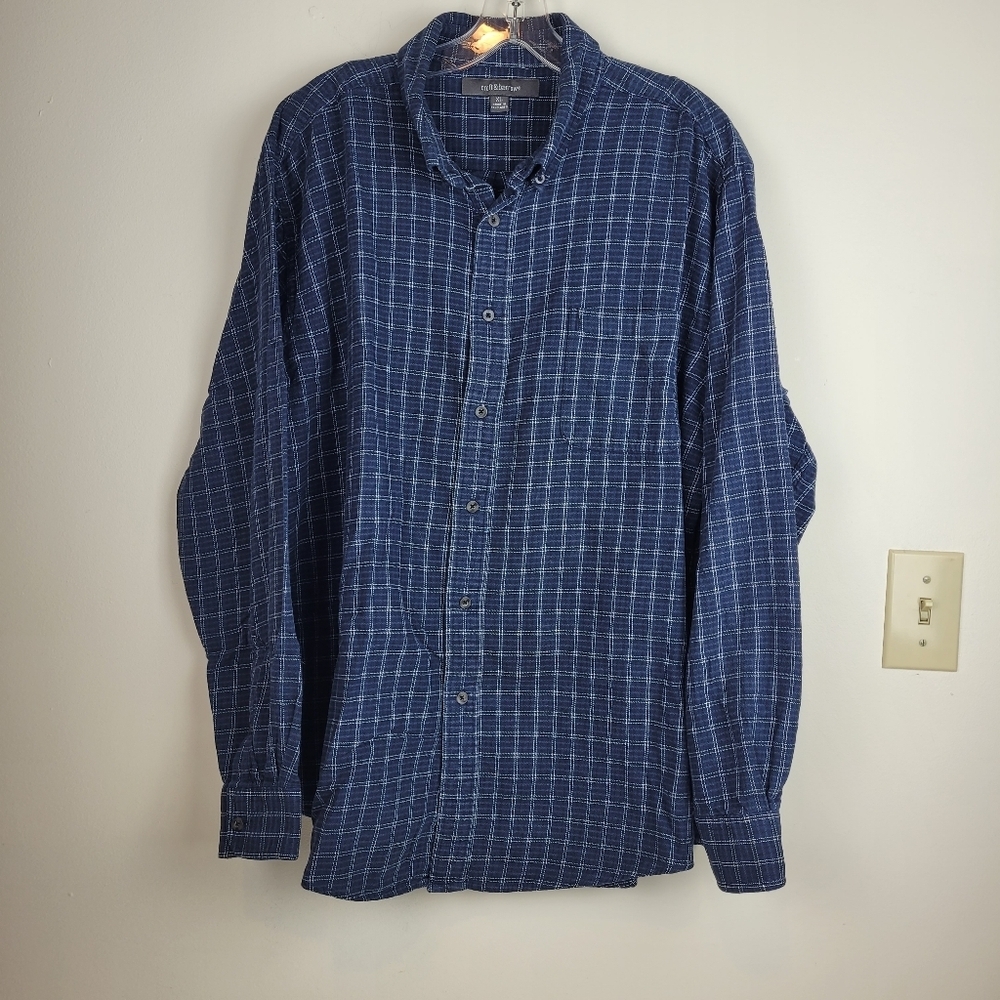 Croft & Barrow Navy Blue White Button Down Flannel Men's Shirt grunge 90's XL
